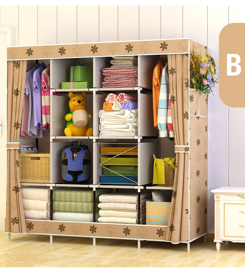 Multi-function Wardrobe Fabric Folding Cloth Storage Cabinet DIY Assembly Easy Install Reinforcement Wardrobe Closet