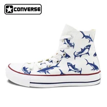 Для женщин Для мужчин Converse All Star человек женская обувь Акула оригинальный Дизайн ручной росписью высокие кроссовки мальчиков Штаны для девочек с рождественским изображением подарки