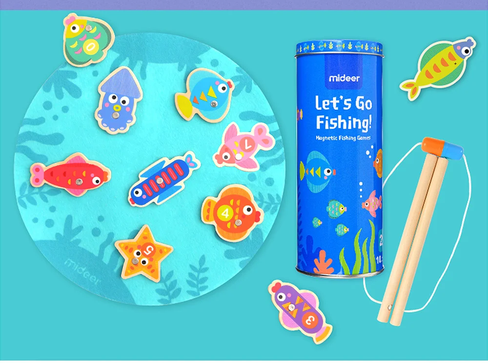 Деревянная рыба для малышей магнитный Набор для рыбалки «Let's Go», набор деревянных игрушек, детские развивающие игрушки для детей, подарок для мальчиков, мультяшная рыба