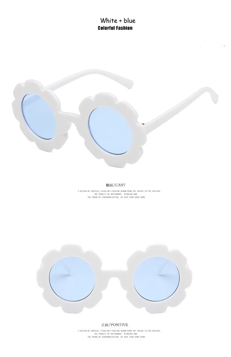 Милые солнечные Круглые Солнцезащитные очки с цветочным рисунком для детей, мальчиков и девочек, детские очки с УФ защитой, подарок для детей - Цвет линз: white blue