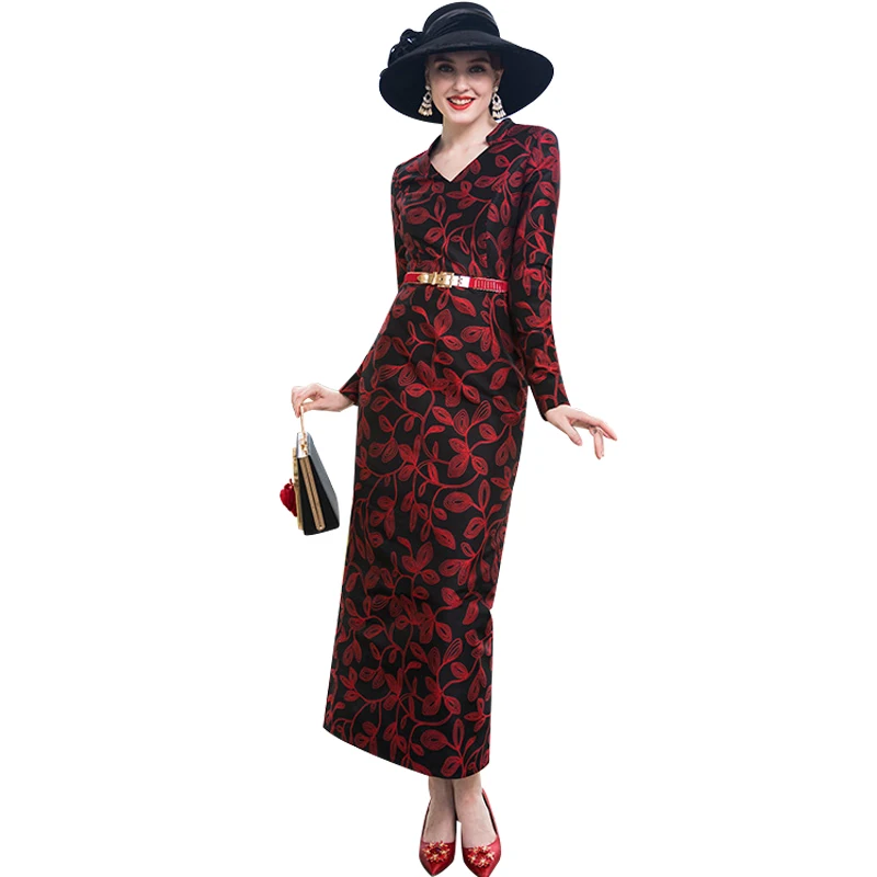Soirée élégant Vintage Fendues Jacquard Maxi Robe Tendance
