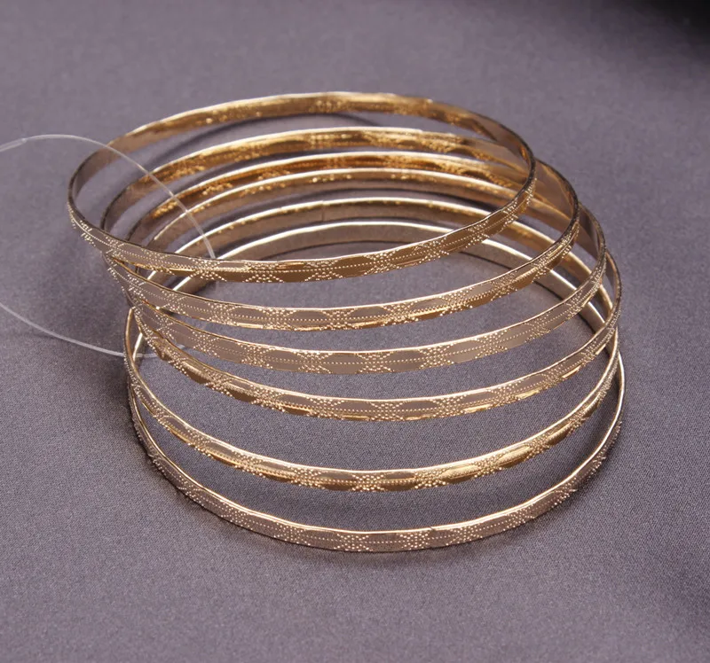 

2019 Newest Design Fashion Cheap Gold Color Multi Layers Bangles Bracelet Jewelry Gift for Women 6 pcs/set