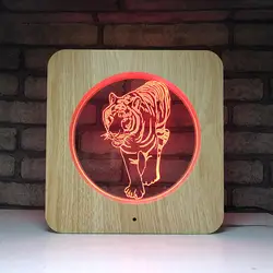 Новый деревянный тигр 3D светодиодный ночник RGB 7 цветов Изменение Настольная лампа фигурки 528 мальчиков девочек рождественские игрушки