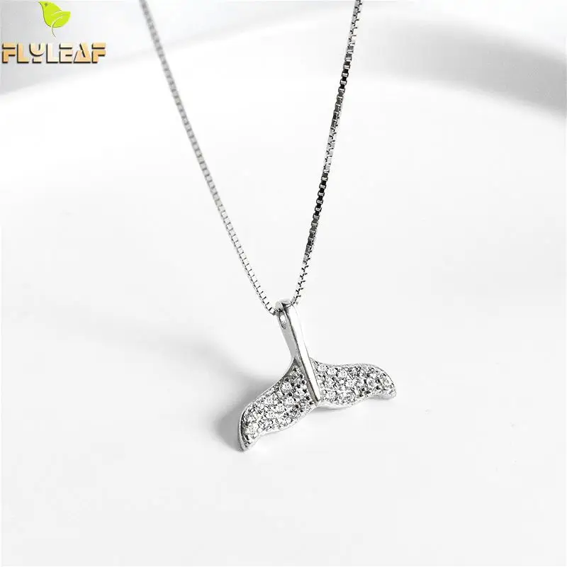 

Flyleaf Mermaid Tail Necklaces & Pendants Real 925 Sterling Silver Cubic Zirconia Necklace For Women Fashion Chain Fine Jewelry