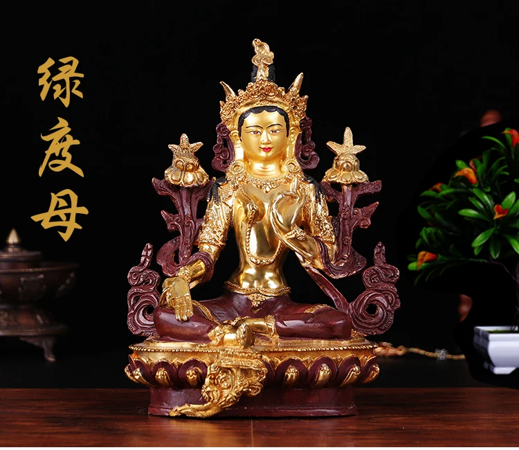 

Wholesale Buddha -21 CM TALL-Efficacious HOME OFFICE House Protection Talisman-Buddhist Buddhism gilding Green Tara brass statue