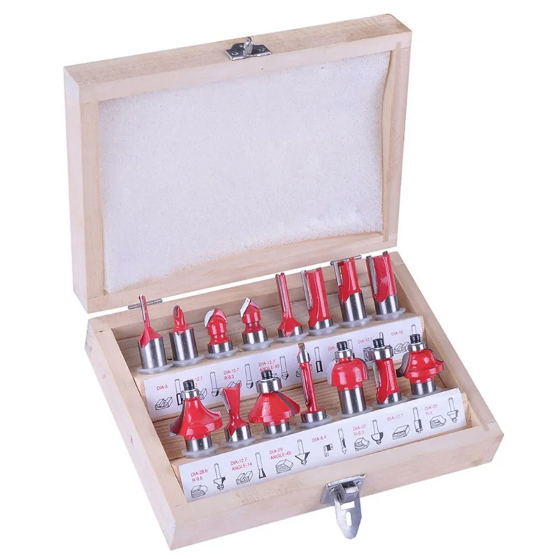

12PCS/15PCS 1/4" Shank Tungsten Carbide Router Bit Set Wood Case Milling Cutter Router Bit Tool Kit Set