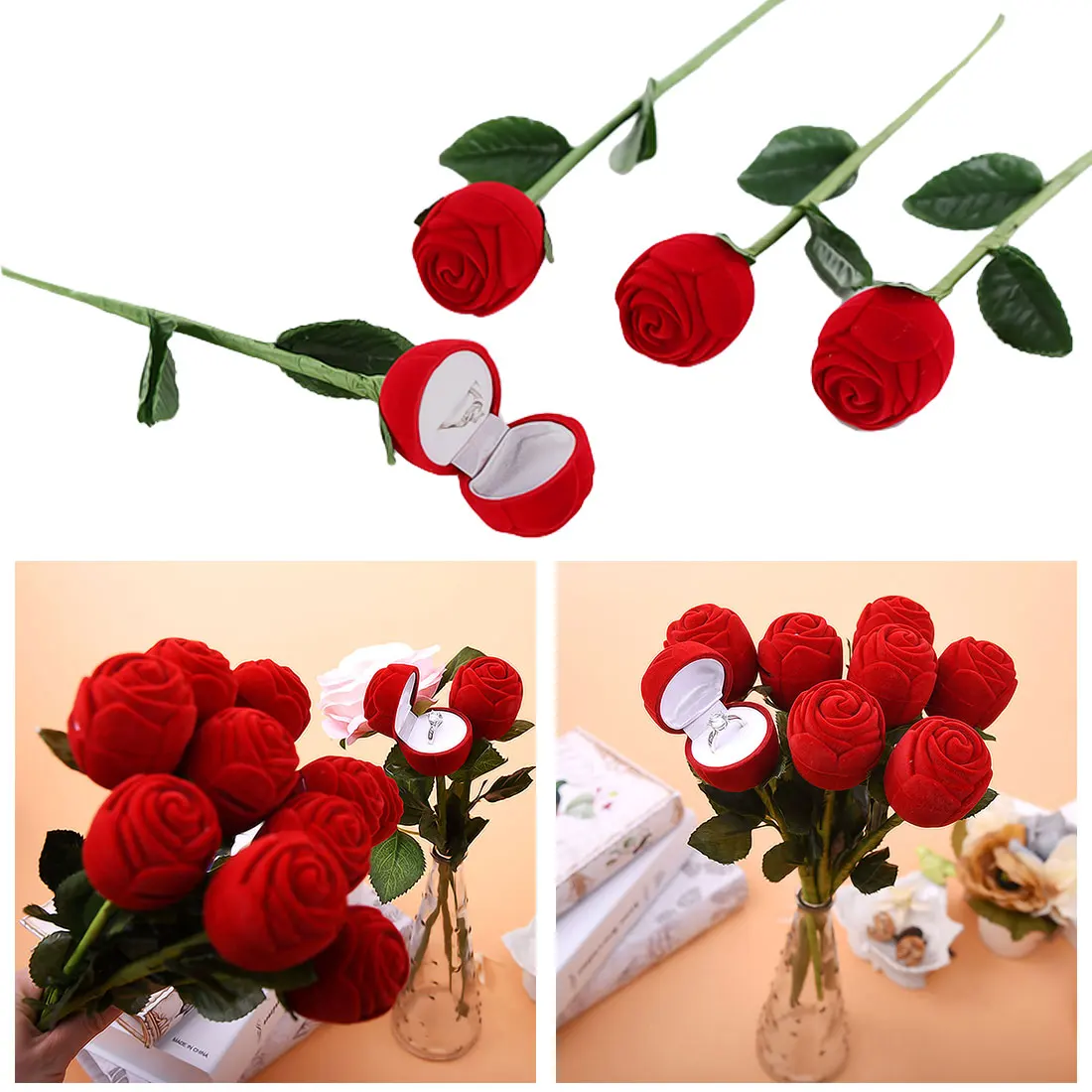 Креативное предложение красная роза цветочное свадебное украшение коробка для колец хранение колец и сережек Ювелирные изделия Органайзер Подарочный чехол