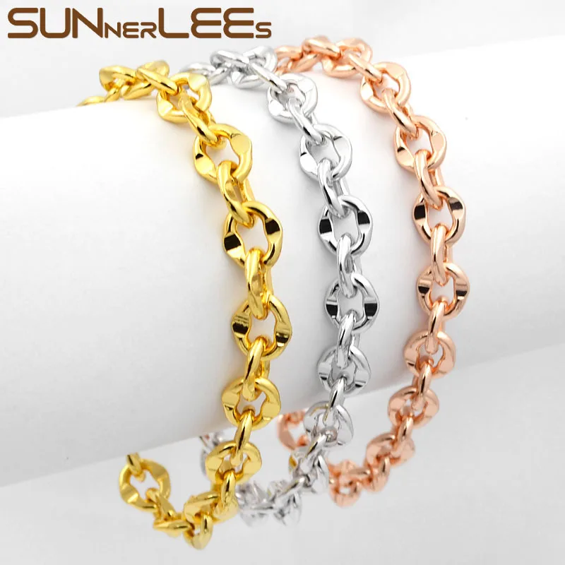 Sunnerlees Модные украшения белого цвета розового золота Цвет браслет 9 мм цепочка с овальными звеньями для подарок для мужчин и женщин C21 B