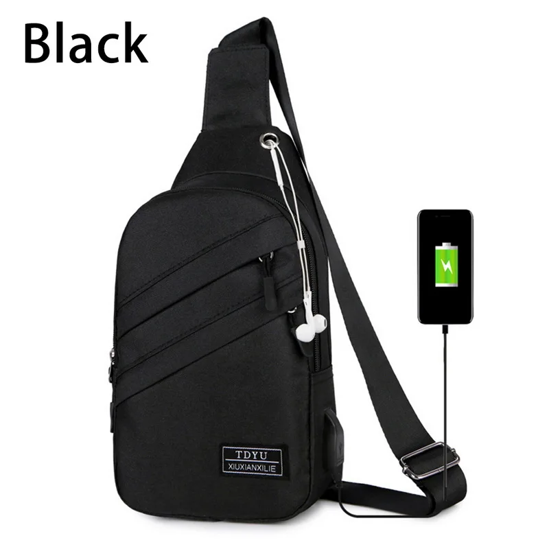 USB Charging Shoulder Bag for men Anti-theft chest bag casual waterproof diagonal bag Korean version of the headset hole bags