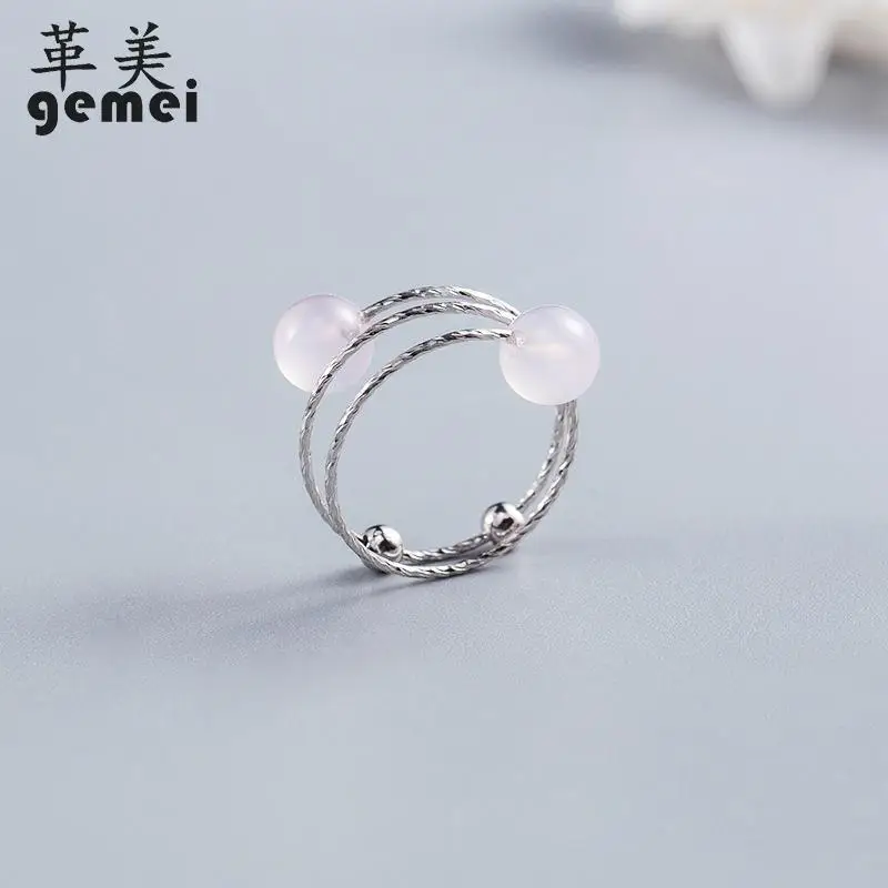 

Gemei 100% 925 Sterling Silver Pink Crystal Multi-layer Open Rings For Women Simple Fashion Party Jewelry