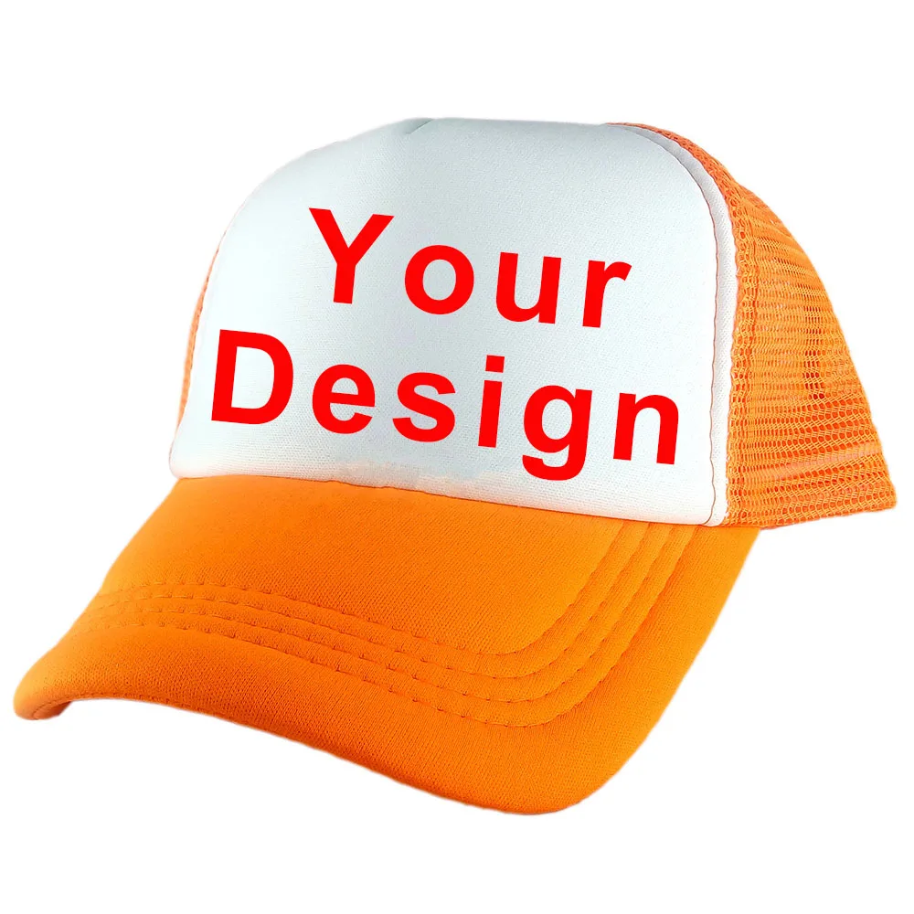 Заводская цена индивидуальный дизайн логотипа Самый дешевый полиэстер для мужчин и женщин бейсболка без рисунка, с сеткой Регулируемый головной убор для взрослых детей - Цвет: Orange