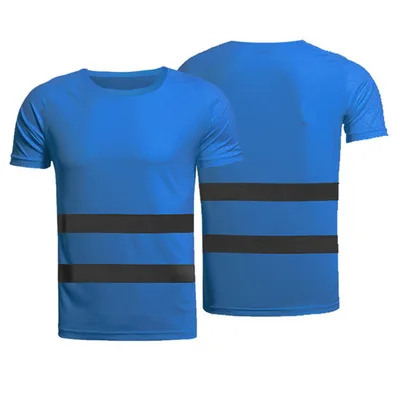 Быстросохнущая ночь защитная Рабочая Рубашка летние Светоотражающие футболка для ночного рабочая обувь Костюмы дышащая Рабочая спецодежда - Цвет: Blue