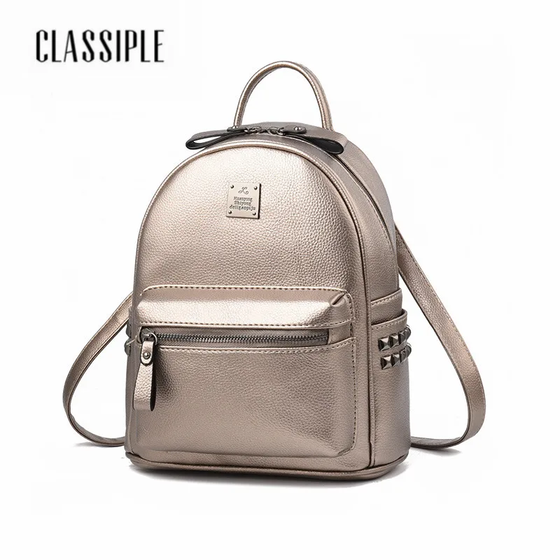Women Leather Backpack Silver Preppy Style School Backpacks For Teenagers Bags Backpacks Women