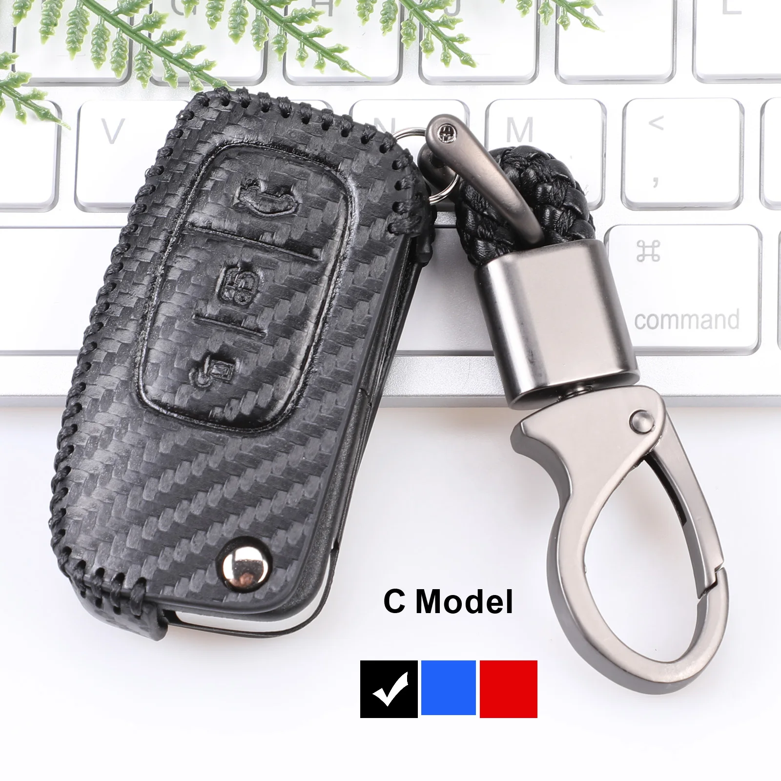 C model Black УГЛЕРОДНЫЙ автомобильный Стильный кожаный чехол для ключей для Ford Focus 2 3 4 MK2 MK3 MK4 Kuga Edge Mondeo Fusion Ecosport Fiesta - Название цвета: C model Black