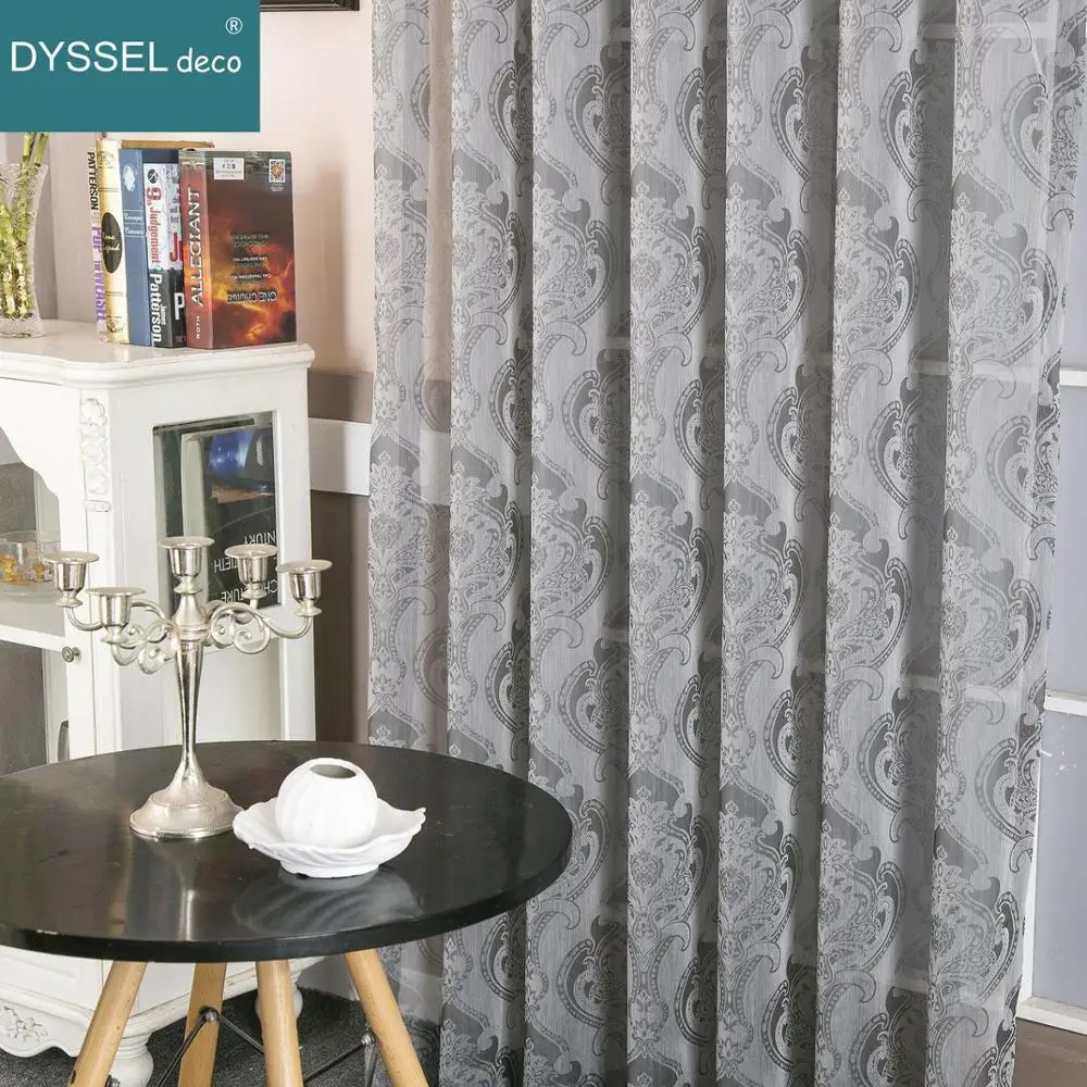 

Retro Deco Home geometric Jacquard Floral American Style sheer Window Curtains pencil pleat Grommet top for living bedroom