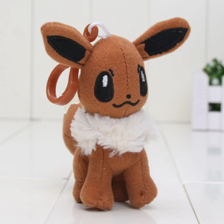 9-12 см новая карманная плюшевая кукла подвеска Bulbasaur Eevee Piplup Charmander Squirtle плюшевая игрушка мягкая кукла брелок с крючком - Цвет: Eevee