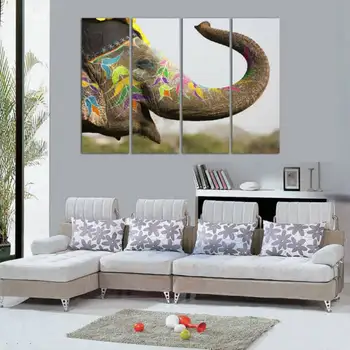 

4 Panels Animal Painting Hd Canvas Elephant Print Painting Modern Home Wall Decor Canvas Art Picture Paint On Canvas F/91710
