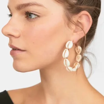 

New Fashion Colorful Nature Seashell Hoop Statement Earrings Exaggerate Big Round Hoop Earrings Women Wedding Party Jewelry
