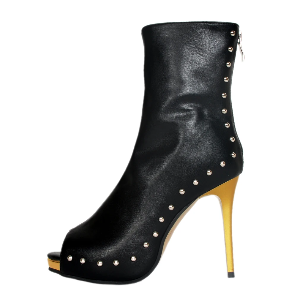 Open Toe Rivet Ankle Boots