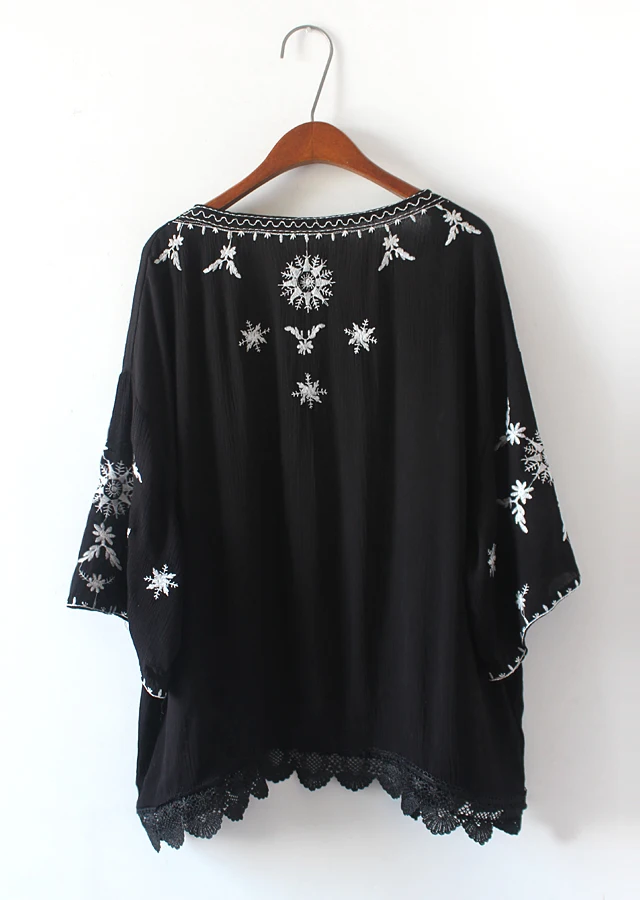 Cheshanf 2019 Summer Beach Kimono Cardigan Lace Embroidery Beach Sunscreen Shirt Loose Cardigan Cotton Blouse Femme