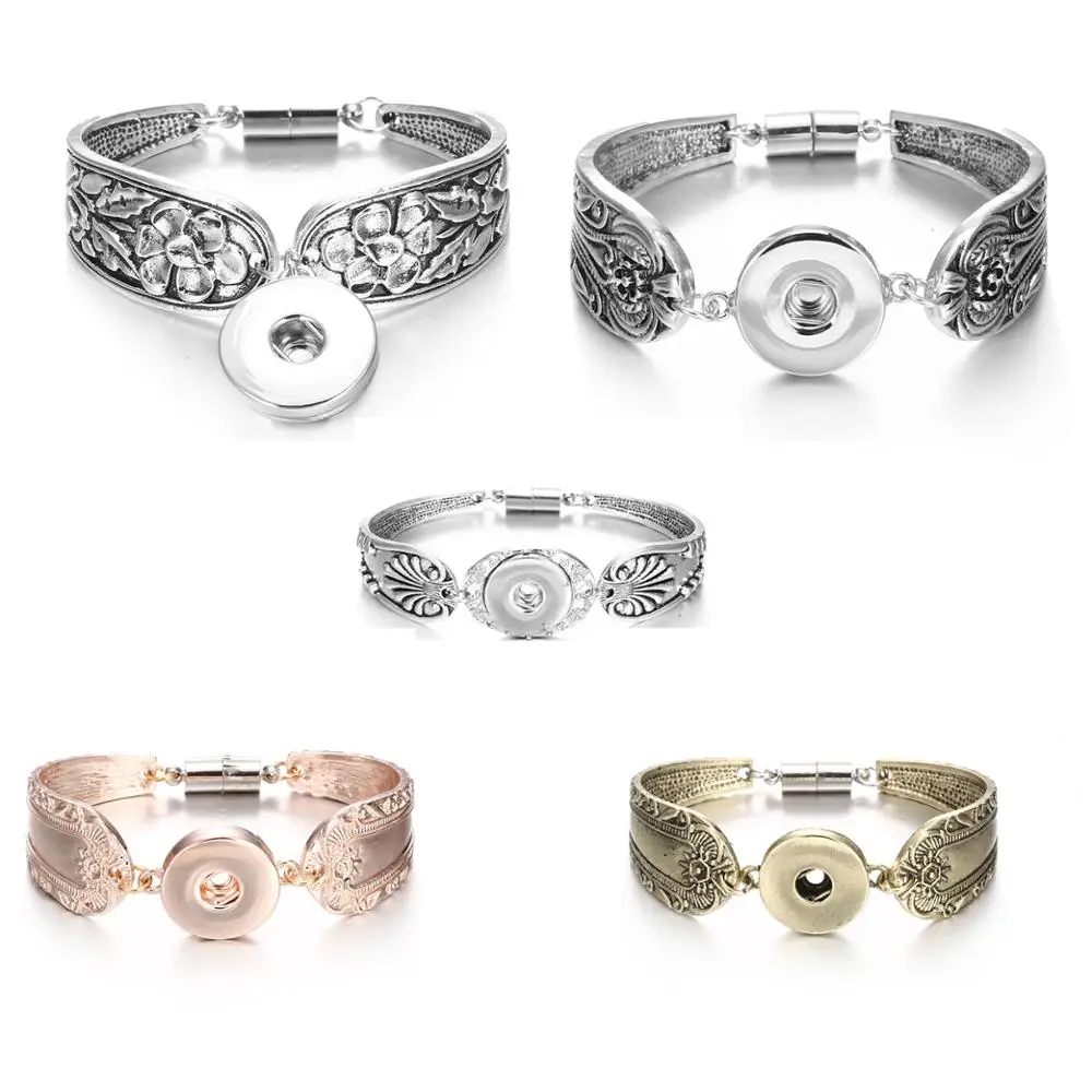 New Ginger Snap Button Jewelry 18mm Snap Buttons Bracelet Flowers Carved Vintage Snap