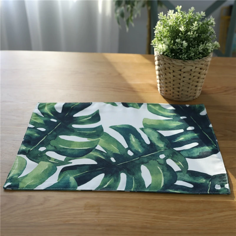 Kitchen Table Mats Polyester cotton Table Tropical Napkin Green leaf