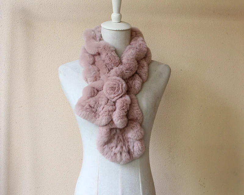 genuine knitted rabbit fur scarf neck collar (1)