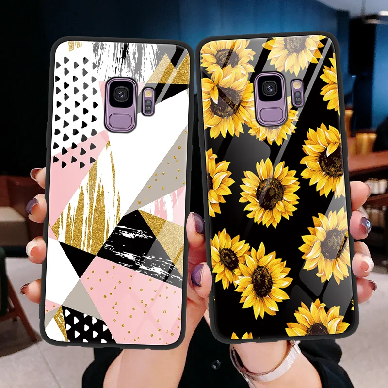

Marble Flower Tempered Glass Case For Samsung Galaxy A50 Note 8 9 S9 S8 S10 Plus S10e M20 M10 J7Prime J4 A6s A7 A8 A6 Plus Coque