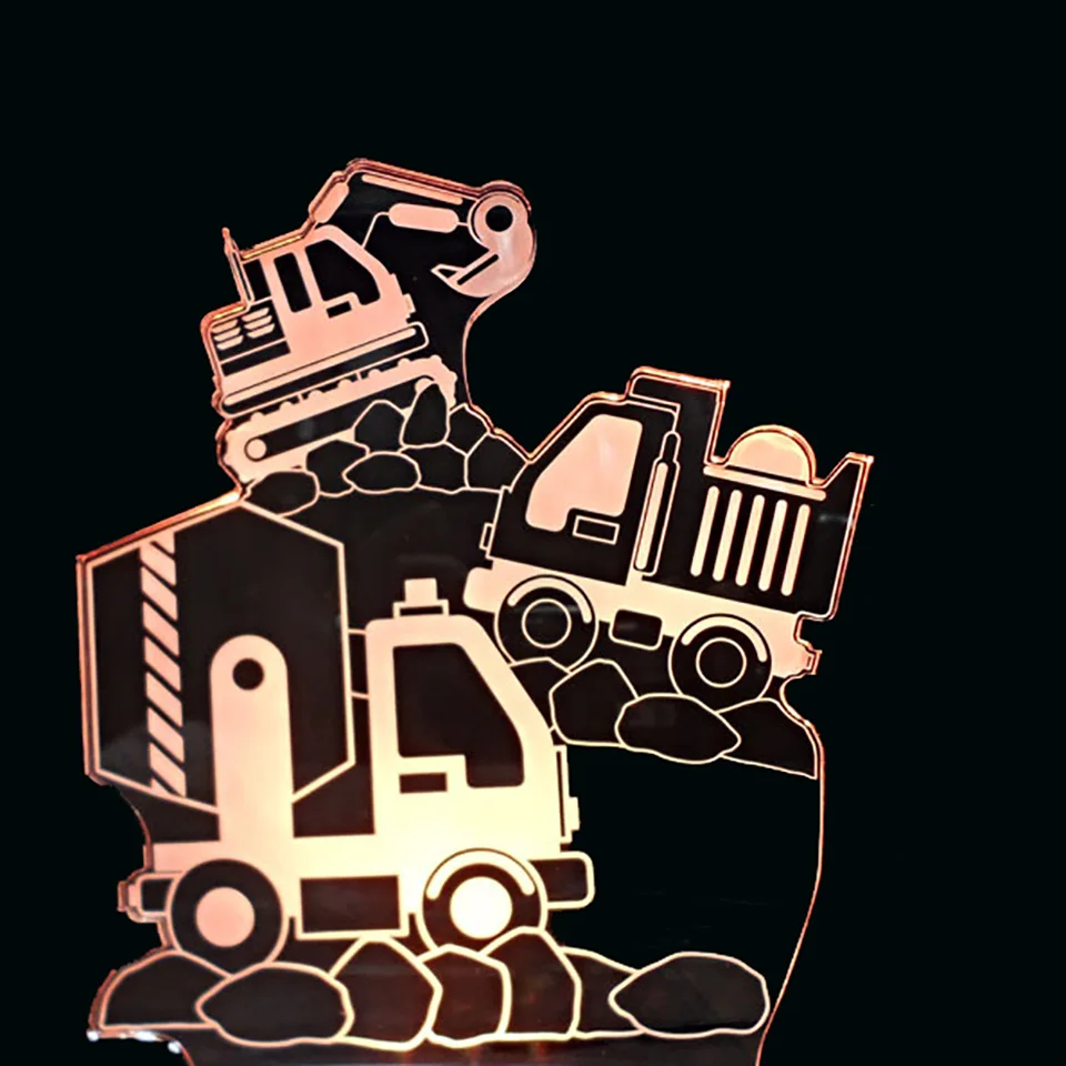 

3D Creative Night Light Home Lighting Decor 7 Color Excavator Transport Vehicle Modelling Led Construction Tools Truck Desk Lamp