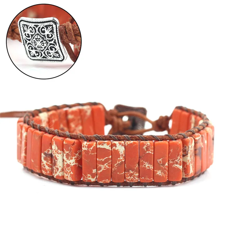 

Unisex Bohemian Bracelets Tube Natural Stonse Single Leather Wrap Bracelet Beaded Couples Bracelet Bestfriend Pulseras Mujer