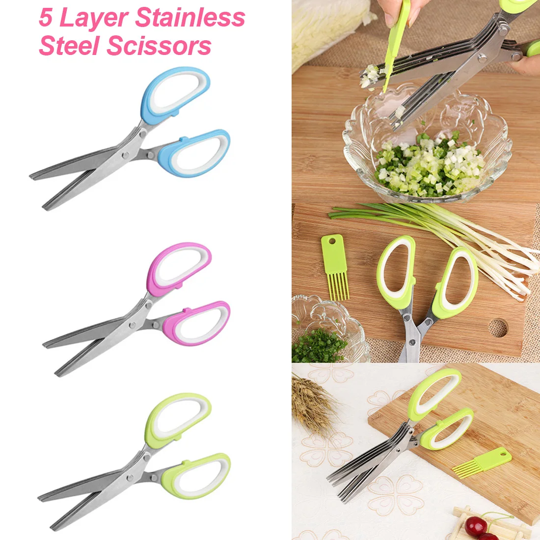 

Stainless steel five-layer chopped green onion scissors Food supplement shredded paper scissors Household kitchen scissor gadget