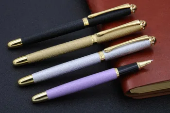 

Matte purple student golden Clip White stone decoration gift Fountain Pen