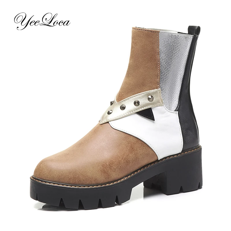 

Platform Boots Women Ankle Chelsea Boots Soft Leather Thick High Heel Winter Autumn Boots Warm Fur Platform Heels Punk boots