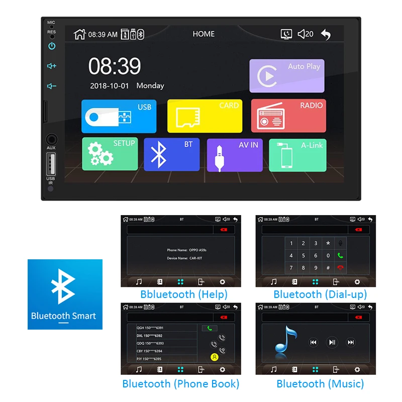 2 Din Apple Carplay coche Radio Bluetooth Android Auto 7 \