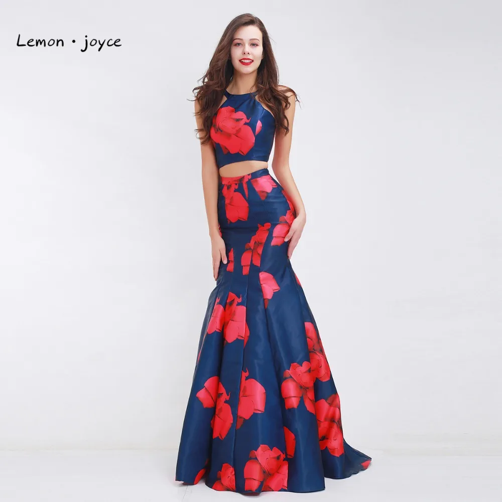 

Lemon joyce Elegant Prom Dress Long 2019 Sexy O-neck Two-Piece Simple Mermaid Evening Gowns Plus Size vestido de noiva