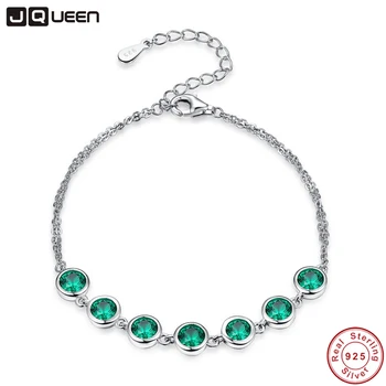 

JQUEEN 2 Layer Nano Russian Emerald Romantic 925 Solid Sterling Silver Bracelet Charm 2017 New Fine Jewelry For Women 7.99inch