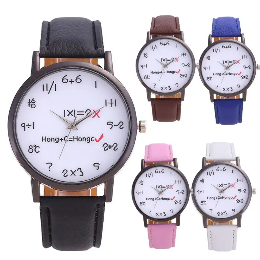 Новое поступление женские часы милые математические формулы каракули кожаный ремешок наручные часы Horloge аналоговые Relogio