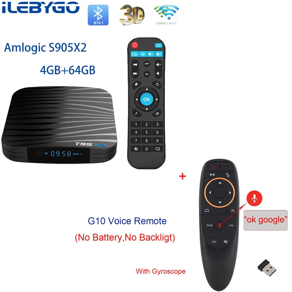 Android 8,1 Smart tv Box 4 Гб 64 Гб Amlogic S905X2 четырехъядерный T95X2 двойной Wifi 100 м H.265 4 к UHD 3D 60pfs USB3.0 Google Play T95 X2 - Цвет: 4GB 64GB G10