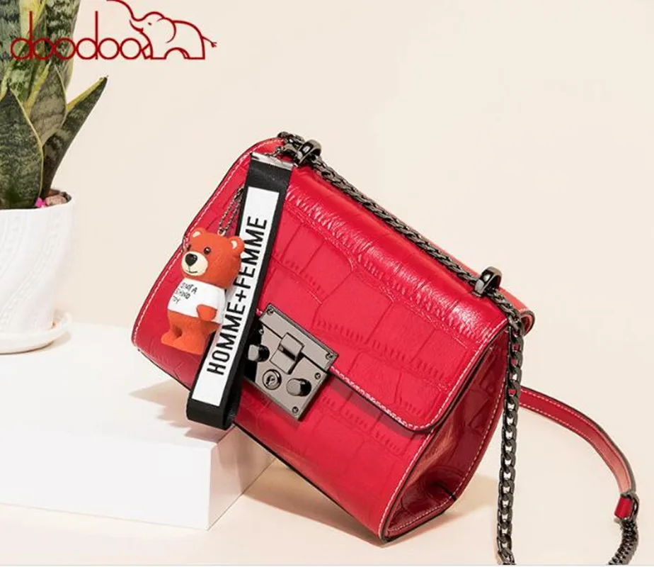 

DOODOO Pu Leather Handbag Messenger Bags Women Alligator Shoulder Bags Crossbody Chains mujer bolsas FR576