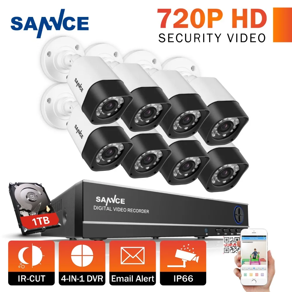  SANNCE 8CH 1080P CCTV System 720P Security Camera Waterproof IR Night Vison Home Security Camera Surveillance Kit 1TB HDD 