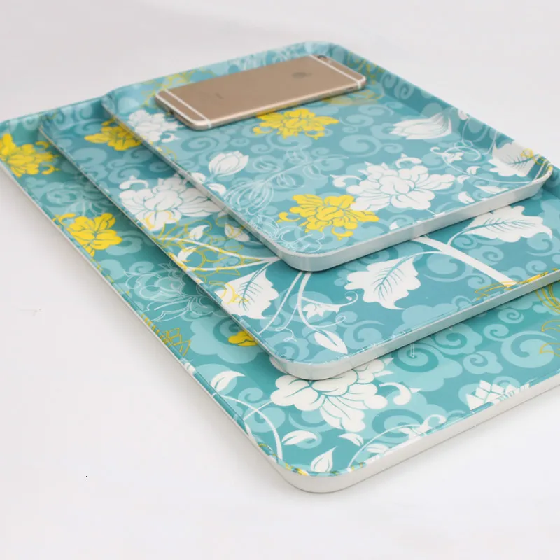 

European style Melamine Serving Tray Set Flower Platter Organizer Plates, Set of 3 (small,medium,large)