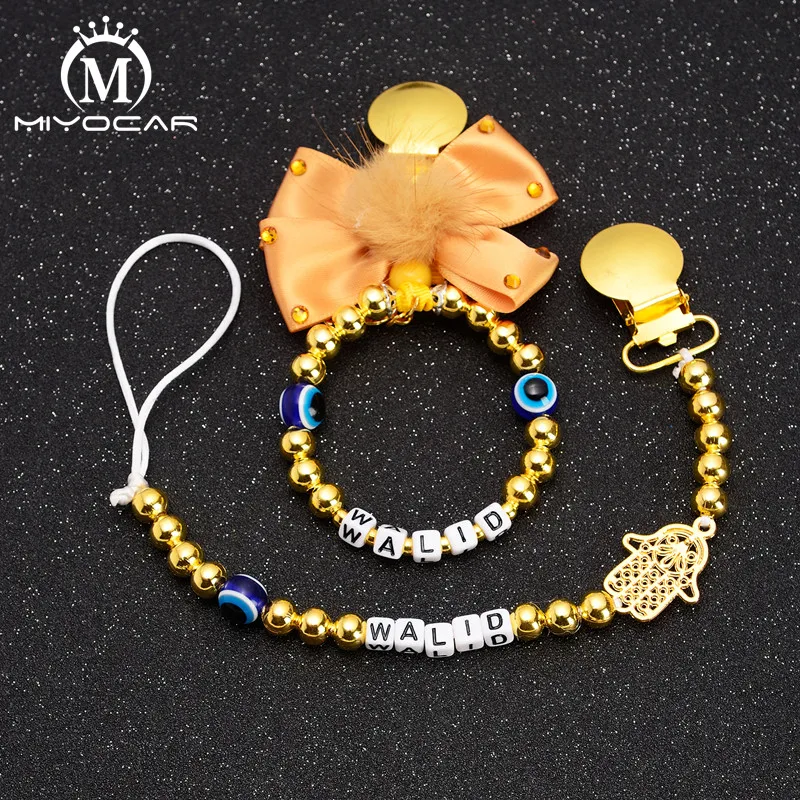 

MIYOCAR all gold beautiful pacifier clip and stroller chain set idea gift for baby shower any name can make