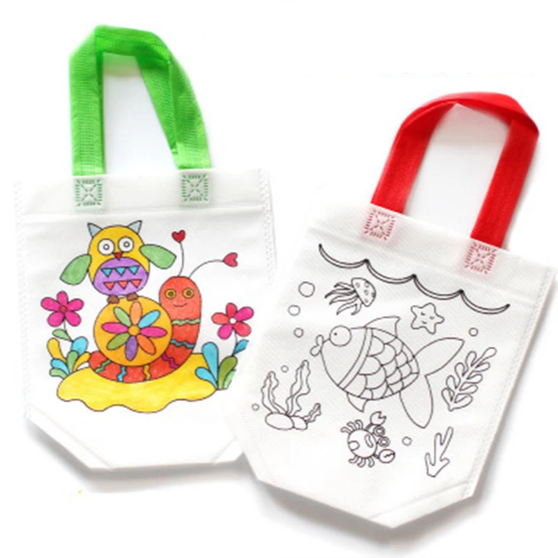 

New Kid DIY Graffiti Bags Environmental Kindergarten Hand Painting Bag Drawing Craft Coloring Bag Children Education Drawing Toy
