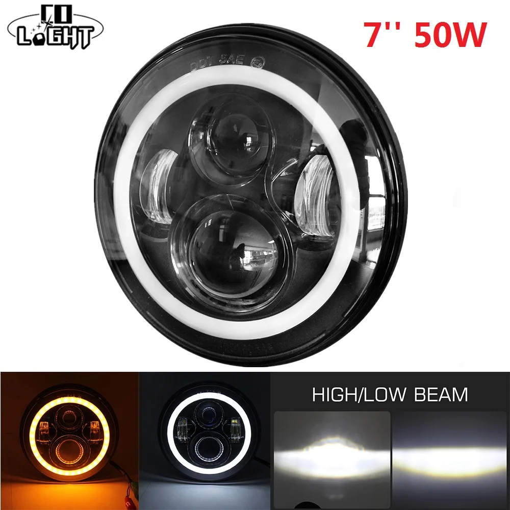 

CO LIGHT 7'' 50W 30W H4 Daytime Running Light Angel Eyes for LADA GAZ Toyota Das Auto Motorcycle Bike DRL Headlights 12V 24V