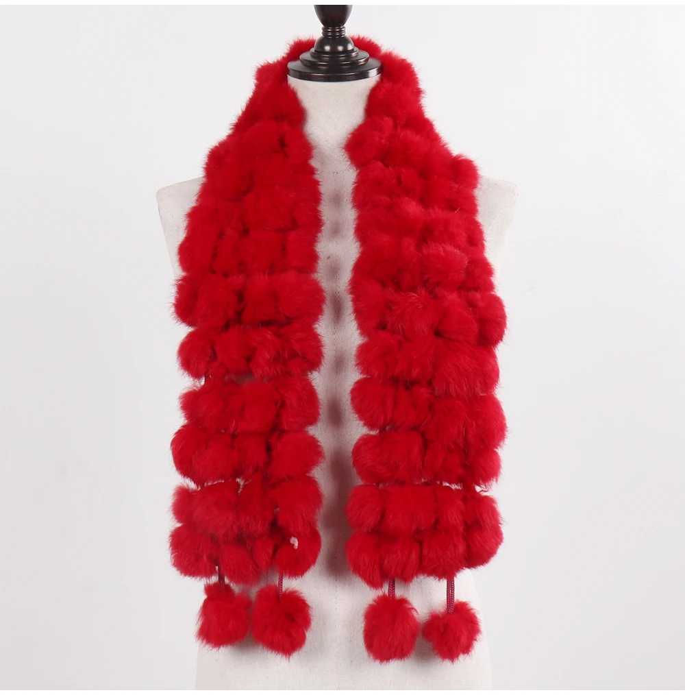 New Winter Women Real Rabbit Fur Scarf Natural Warm Rabbit Fur Muffler Girl Fashion Knitted Genuine Rabbit Fur Scarves