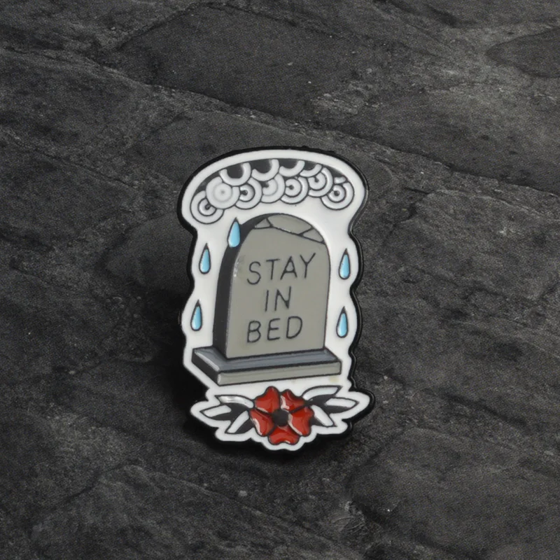 

Tombstone Pin Brooch Punk Stay in bed Enamel Pin Bag Hat Coat Accessories Lapel Pin Badge Gothic Jewelry Gift for Women Men