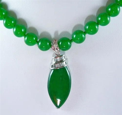 Благородное дамское 10 мм зеленое натуральное Нефритовое ожерелье 17 дюймов