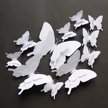 12 шт 3D двухслойная Бабочка Наклейка на стену для домашнего декора DIY белые бабочки магнит на холодильник наклейки для украшения комнаты B