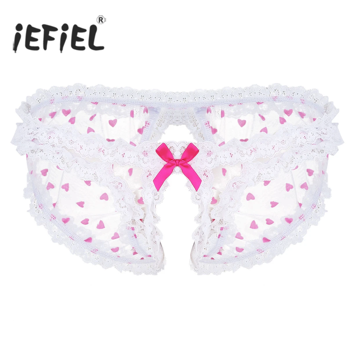 CHICTRY Mens Frilly Lace Trim Satin Open Crotch Bikini Briefs Girly Underwear