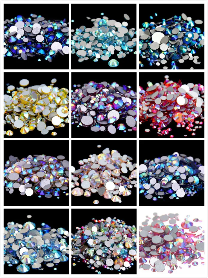 

All Sizes AB Colors ss3-ss30 Flat Back Nail Art Non Hotfix Rhinestones 3D Flatbacks Nail Art Decoration Jewelry Crystals